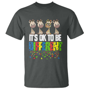 Giraffe Autism T Shirt It's Ok To Be Different Jigsaw Puzzle TS01 Dark Heather Printyourwear