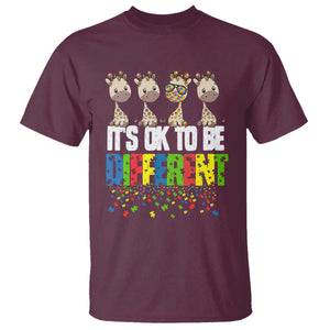 Giraffe Autism T Shirt It's Ok To Be Different Jigsaw Puzzle TS01 Maroon Printyourwear