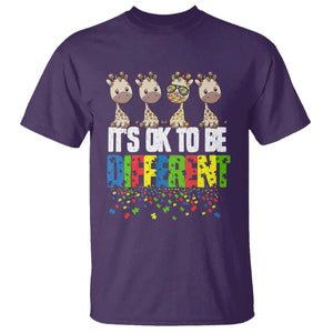 Giraffe Autism T Shirt It's Ok To Be Different Jigsaw Puzzle TS01 Purple Printyourwear