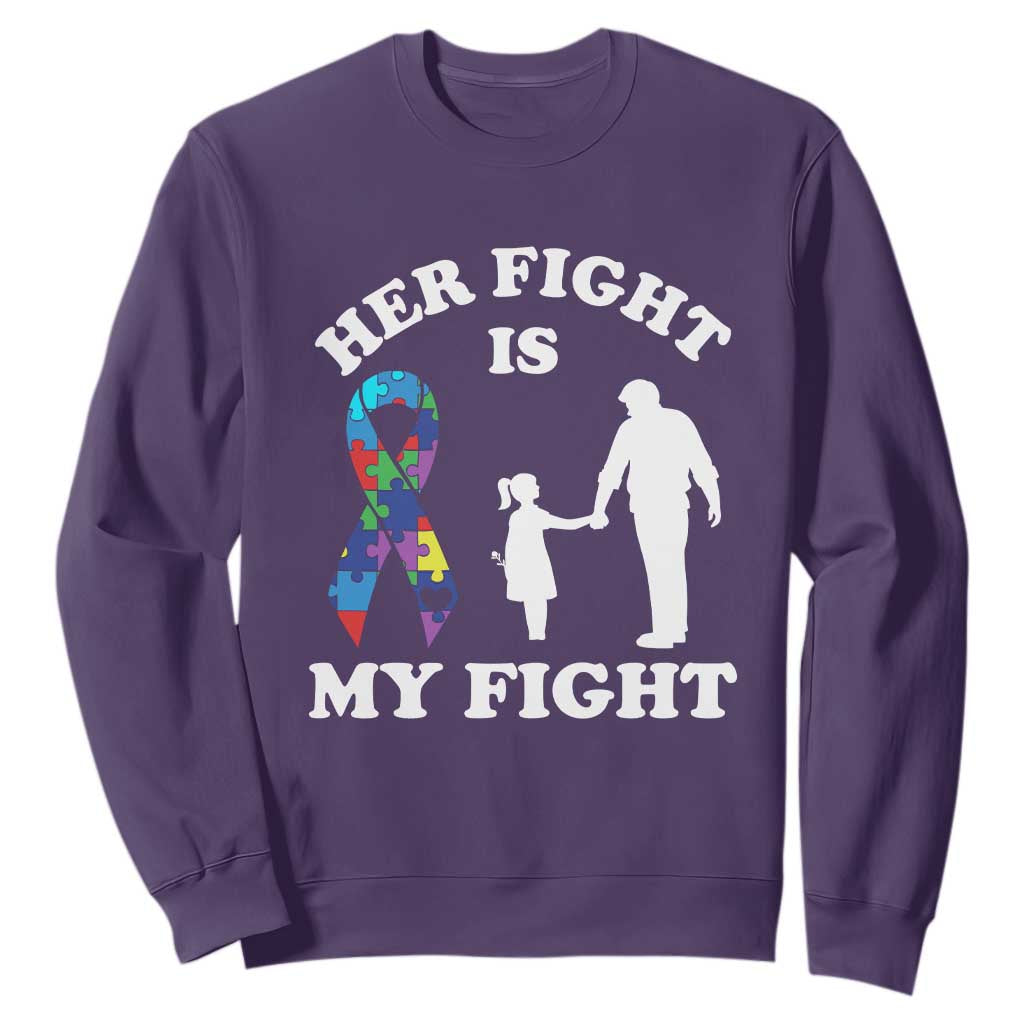 Autism Dad Sweatshirt Her Fight is My Fight Father And Daughter Fighters TS01 Purple Printyourwear