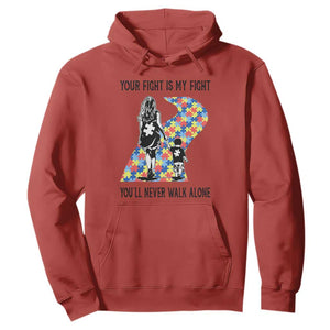 Autism Mom Hoodie Your Fight Is My Fight Never Walk Alone Mother And Son TS01 Red Printyourwear