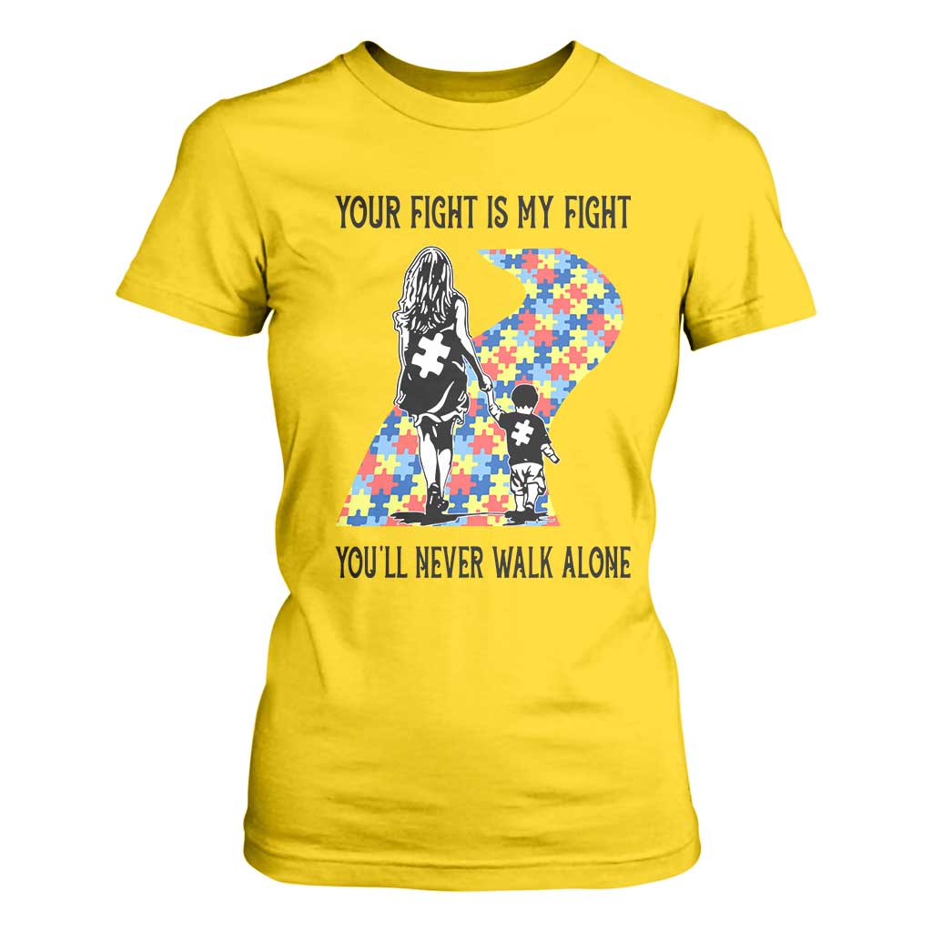Autism Mom T Shirt For Women Your Fight Is My Fight Never Walk Alone Mother And Son TS01 Daisy Printyourwear