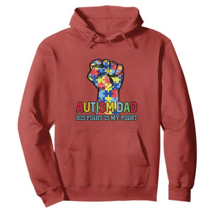 Autism Dad Hoodie His Fight is My Fight Jigsaw Puzzle Raised Fist TS01 Red Printyourwear