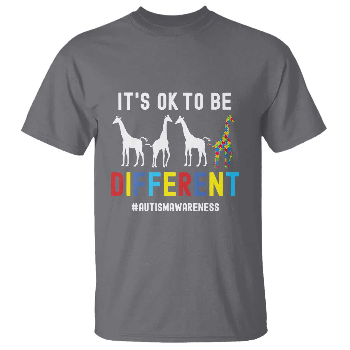 Giraffe Autism T Shirt It's Ok To Be Different Jigsaw Puzzle TS01 Charcoal Printyourwear