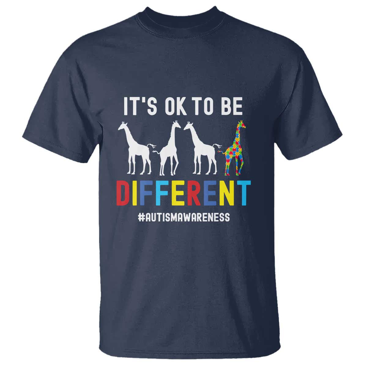 Giraffe Autism T Shirt It's Ok To Be Different Jigsaw Puzzle TS01 Navy Printyourwear