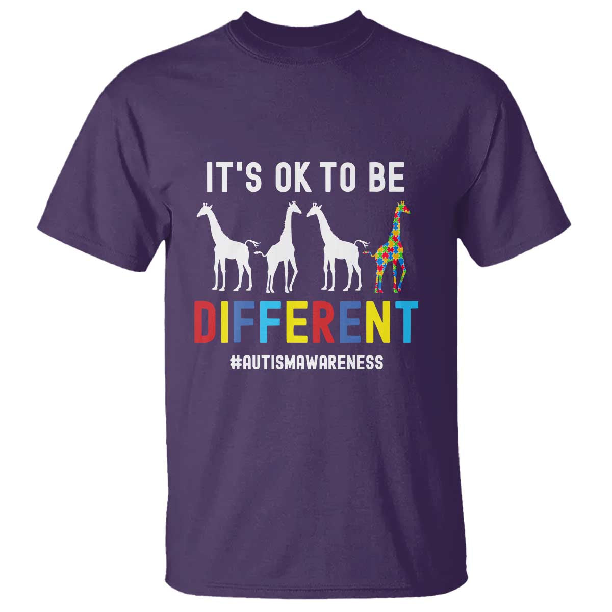 Giraffe Autism T Shirt It's Ok To Be Different Jigsaw Puzzle TS01 Purple Printyourwear