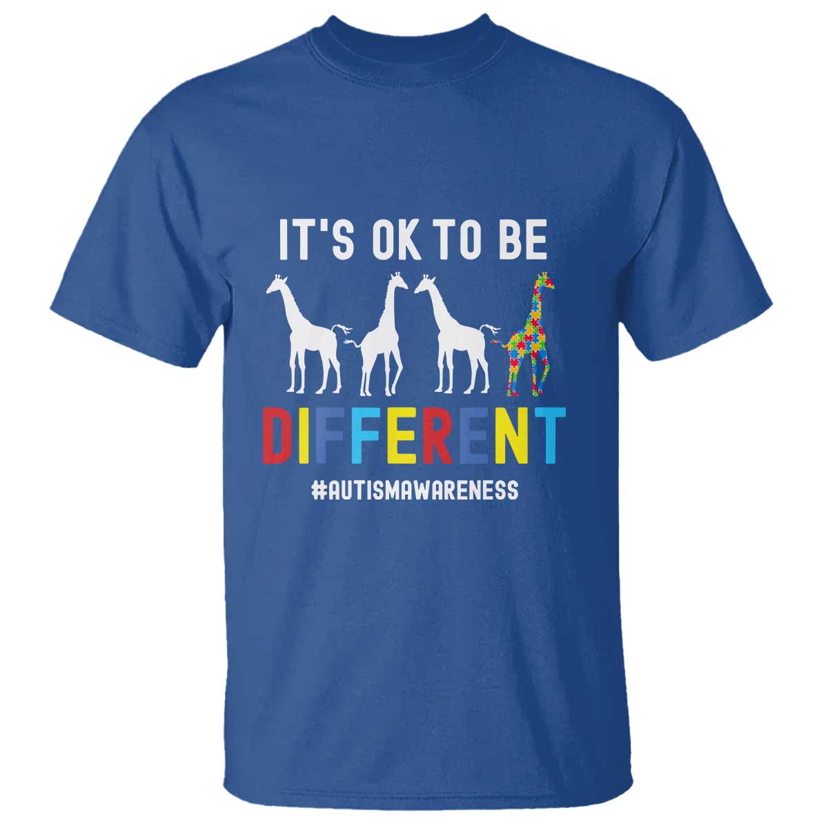 Giraffe Autism T Shirt It's Ok To Be Different Jigsaw Puzzle TS01 Royal Blue Printyourwear