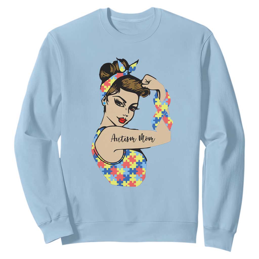 Autism Mom Sweatshirt Strong Woman Understand Love Support TS01 Light Blue Printyourwear