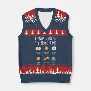Funny Crypto Investing V-Neck Knit Sweater Vest Things I Do Spare Time Bitcoin BTC Crypto Cryptocurrency TS02 Navy Red Print Your Wear