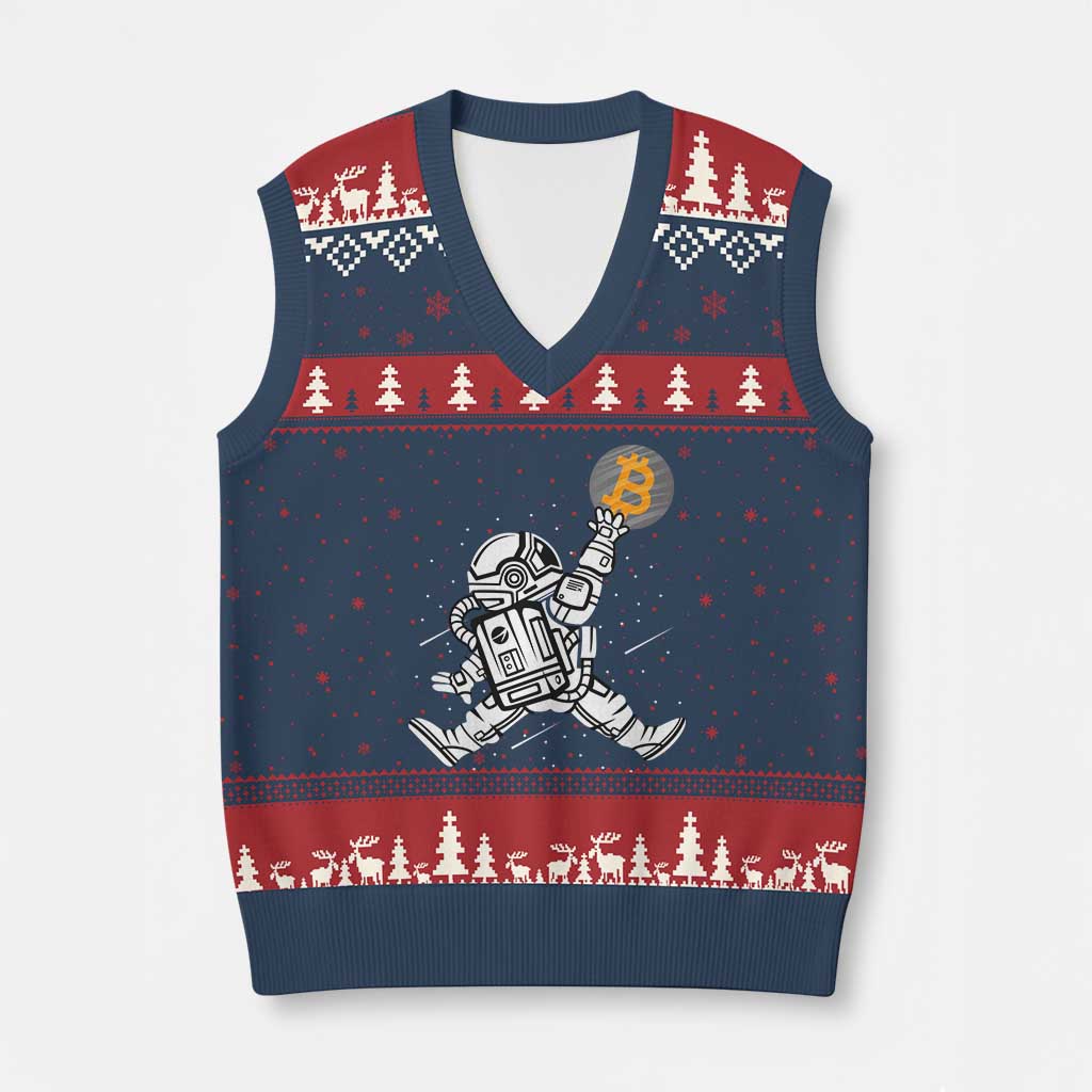 Funny Crypto Investing V-Neck Knit Sweater Vest Bitcoin HODL BTC Astronaut Trader TS02 Navy Red Print Your Wear