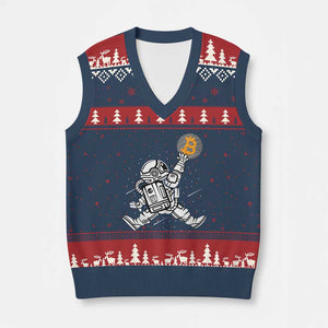 Funny Crypto Investing V-Neck Knit Sweater Vest Bitcoin HODL BTC Astronaut Trader TS02 Navy Red Print Your Wear