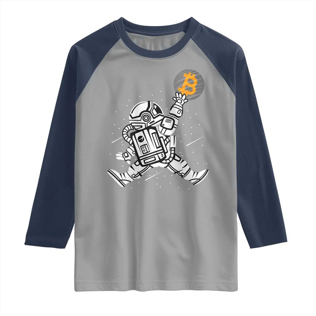 Funny Crypto Investing Raglan Shirt Bitcoin HODL BTC Astronaut Trader TS02 Sport Gray Navy Print Your Wear