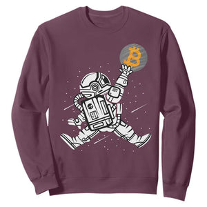 Funny Crypto Investing Sweatshirt Bitcoin HODL BTC Astronaut Trader TS02 Maroon Print Your Wear