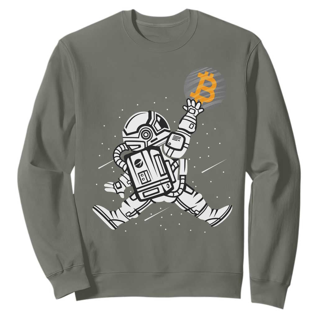 Funny Crypto Investing Sweatshirt Bitcoin HODL BTC Astronaut Trader TS02 Military Green Print Your Wear