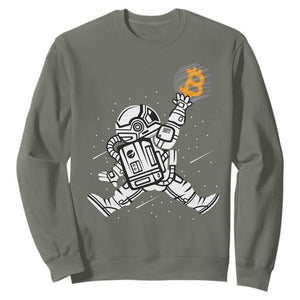 Funny Crypto Investing Sweatshirt Bitcoin HODL BTC Astronaut Trader TS02 Military Green Print Your Wear