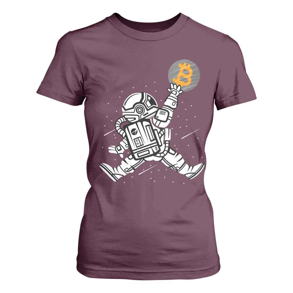 Funny Crypto Investing T Shirt For Women Bitcoin HODL BTC Astronaut Trader TS02 Maroon Print Your Wear