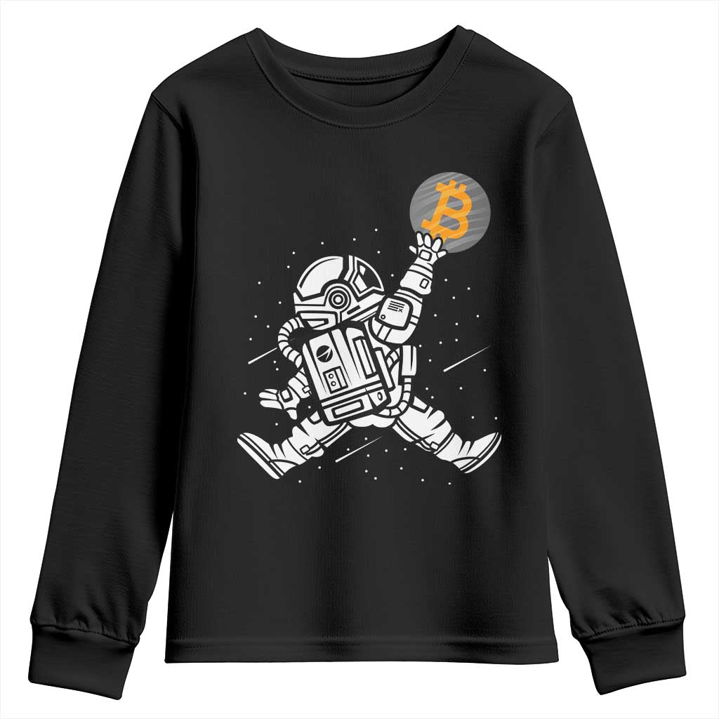 Funny Crypto Investing Youth Sweatshirt Bitcoin HODL BTC Astronaut Trader TS02 Black Print Your Wear