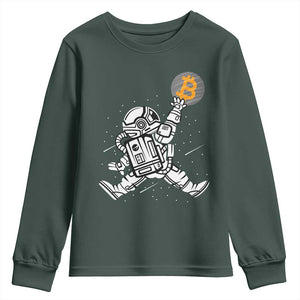 Funny Crypto Investing Youth Sweatshirt Bitcoin HODL BTC Astronaut Trader TS02 Dark Forest Green Print Your Wear