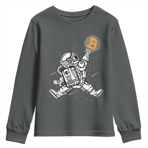 Funny Crypto Investing Youth Sweatshirt Bitcoin HODL BTC Astronaut Trader TS02 Dark Heather Print Your Wear