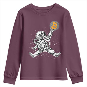 Funny Crypto Investing Youth Sweatshirt Bitcoin HODL BTC Astronaut Trader TS02 Maroon Print Your Wear