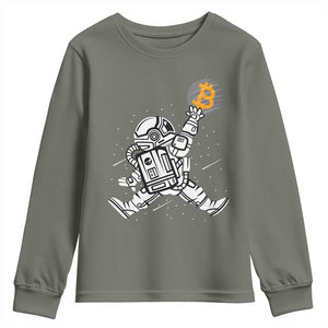 Funny Crypto Investing Youth Sweatshirt Bitcoin HODL BTC Astronaut Trader TS02 Military Green Print Your Wear