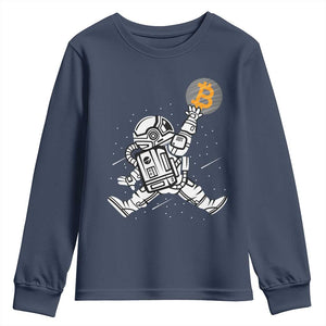 Funny Crypto Investing Youth Sweatshirt Bitcoin HODL BTC Astronaut Trader TS02 Navy Print Your Wear