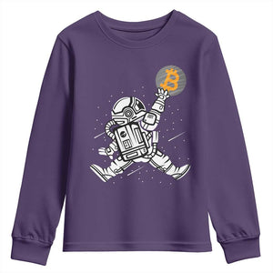 Funny Crypto Investing Youth Sweatshirt Bitcoin HODL BTC Astronaut Trader TS02 Purple Print Your Wear