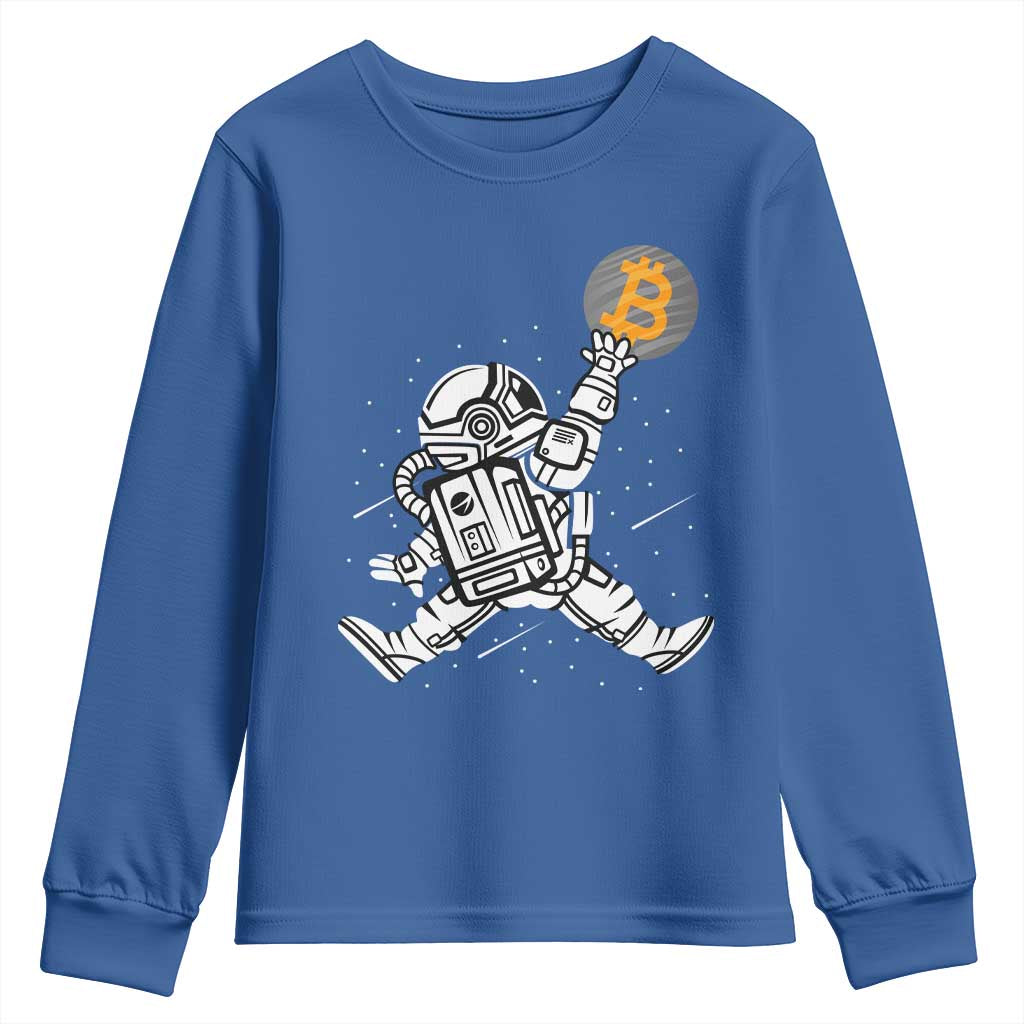 Funny Crypto Investing Youth Sweatshirt Bitcoin HODL BTC Astronaut Trader TS02 Royal Blue Print Your Wear