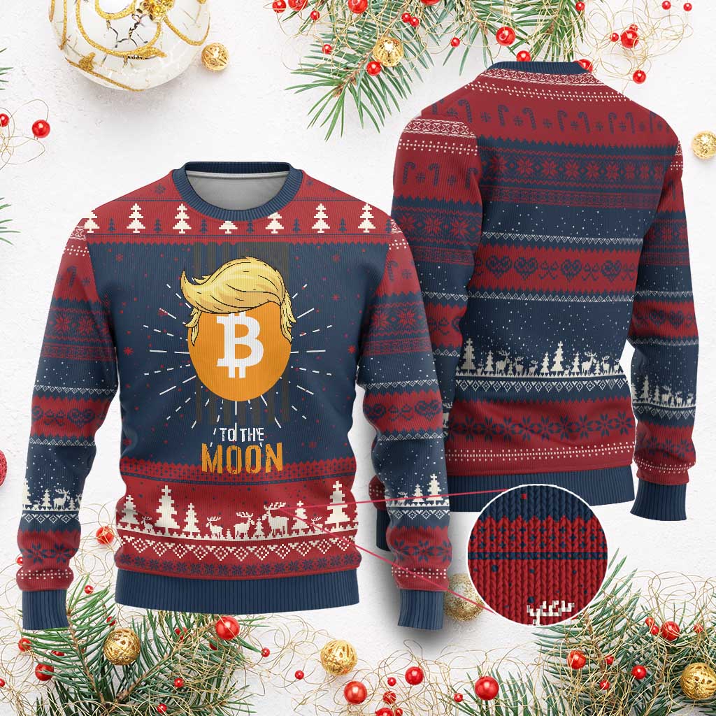 Funny Trump Crypto Investing Knit Sweatshirt To The Moon Bitcoin Hodler American Flag TS02 Burgundy Print Your Wear