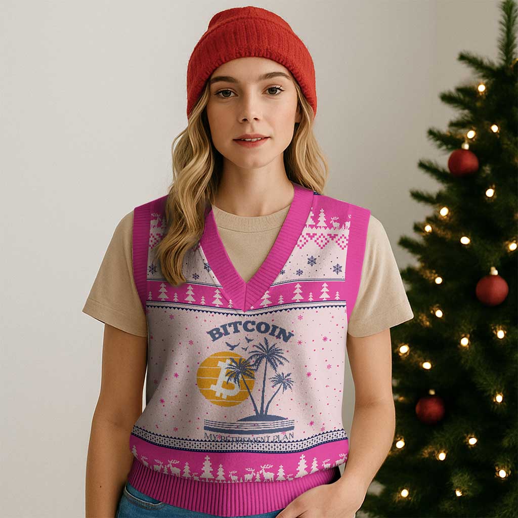 Funny Crypto Investing V-Neck Knit Sweater Vest Bitcoin My Retirement Plan TS02 Hot Pink Print Your Wear