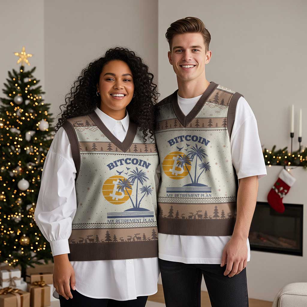 Funny Crypto Investing V-Neck Knit Sweater Vest Bitcoin My Retirement Plan TS02 Mocha Mousse Print Your Wear