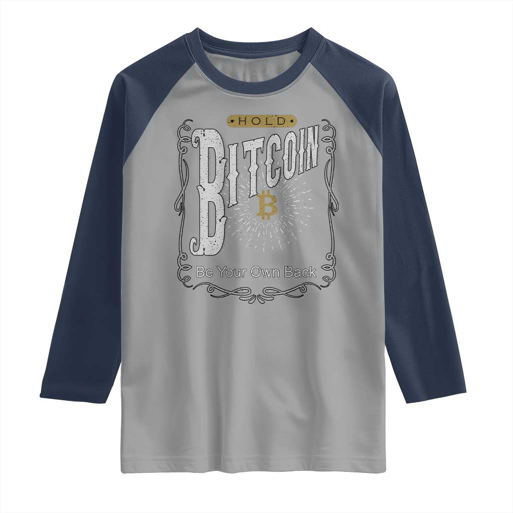Funny Crypto Investing Raglan Shirt Vintage Bitcoin HODL Be Your Own Bank Cryptocurrency TS02 Sport Gray Navy Print Your Wear