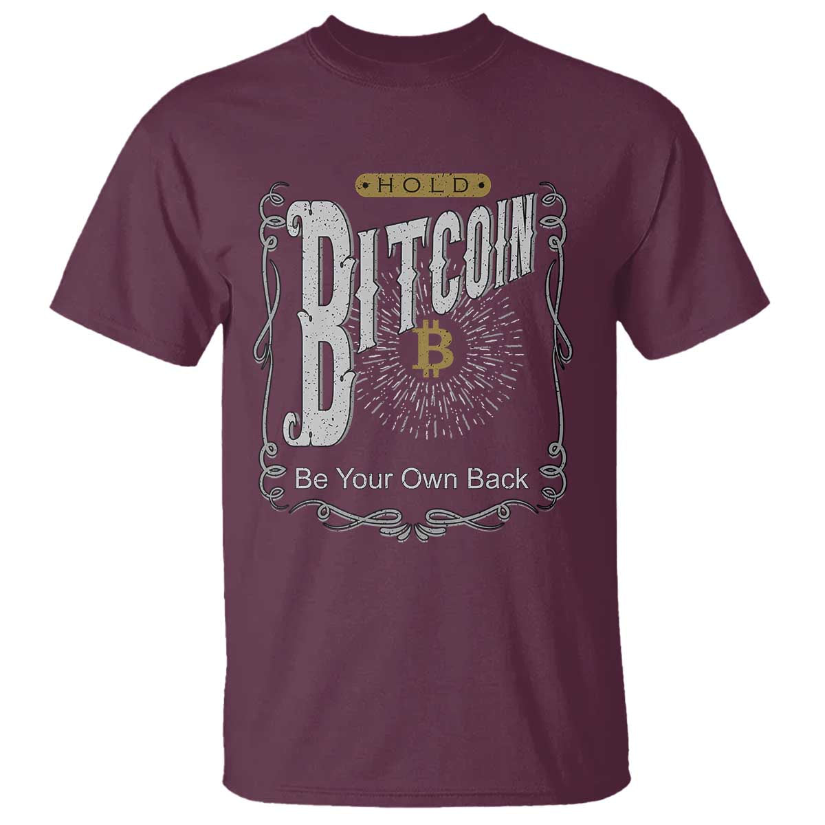 Funny Crypto Investing T Shirt - Vintage Bitcoin HODL Be Your Own Bank Cryptocurrency Tee TS02 Maroon Print Your Wear