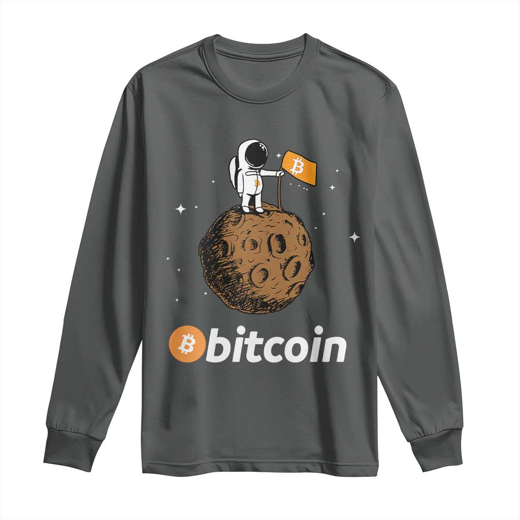 Funny Crypto Investing Long Sleeve Shirt Bitcoin BTC Crypto to the Moon Graphic Featuring Astronaut TS02 Dark Heather Print Your Wear