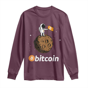 Funny Crypto Investing Long Sleeve Shirt Bitcoin BTC Crypto to the Moon Graphic Featuring Astronaut TS02 Maroon Print Your Wear