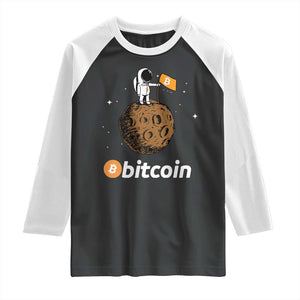 Funny Crypto Investing Raglan Shirt Bitcoin BTC Crypto to the Moon Graphic Featuring Astronaut TS02 Black White Print Your Wear