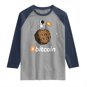 Funny Crypto Investing Raglan Shirt Bitcoin BTC Crypto to the Moon Graphic Featuring Astronaut TS02 Sport Gray Navy Print Your Wear