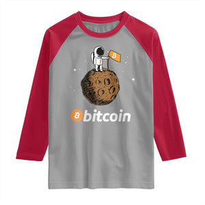 Funny Crypto Investing Raglan Shirt Bitcoin BTC Crypto to the Moon Graphic Featuring Astronaut TS02 Sport Gray Red Print Your Wear