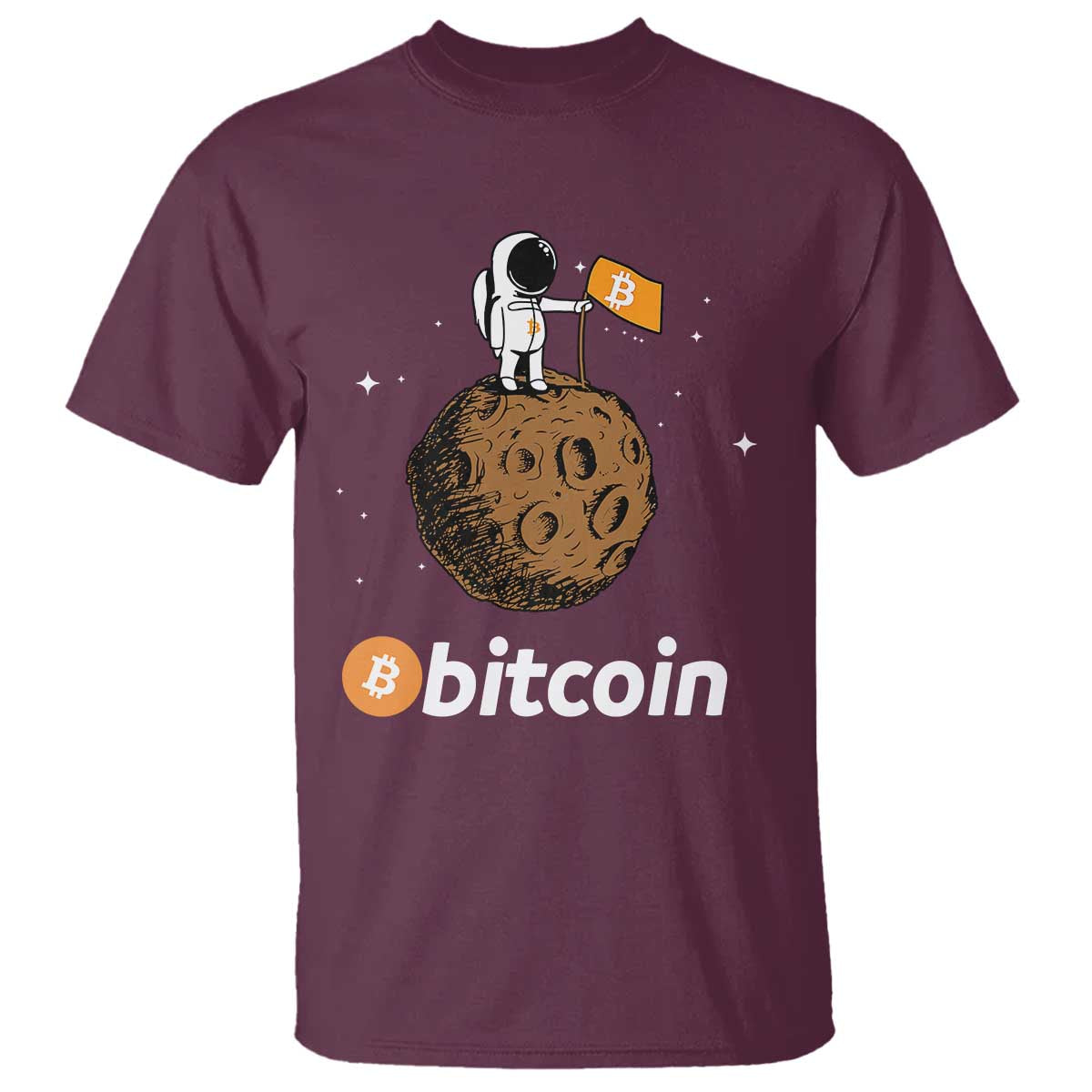 Funny Crypto Investing T Shirt - Bitcoin BTC Crypto To The Moon Astronaut Graphic Tee TS02 Maroon Print Your Wear