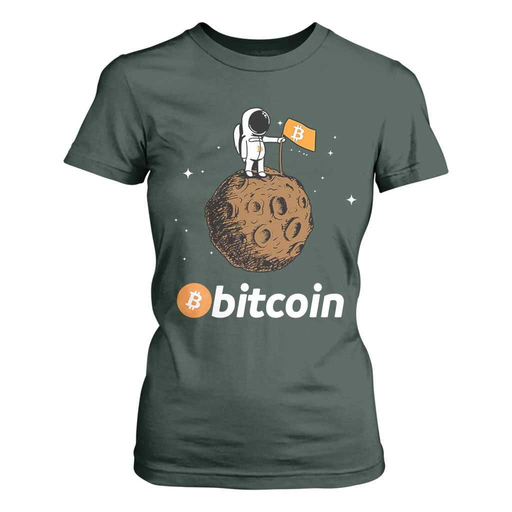 Funny Crypto Investing T Shirt For Women Bitcoin BTC Crypto to the Moon Graphic Featuring Astronaut TS02 Dark Forest Green Print Your Wear