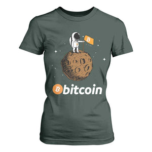 Funny Crypto Investing T Shirt For Women Bitcoin BTC Crypto to the Moon Graphic Featuring Astronaut TS02 Dark Forest Green Print Your Wear