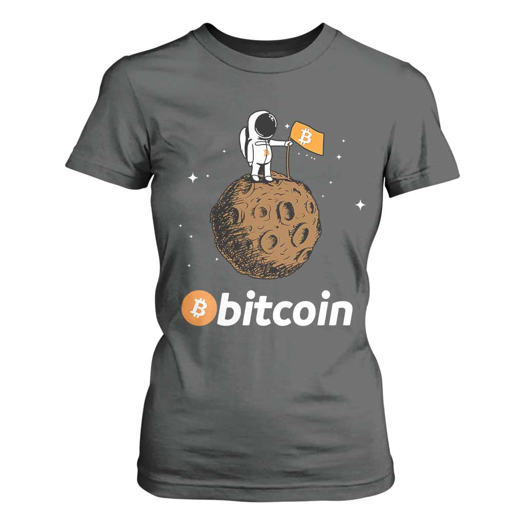 Funny Crypto Investing T Shirt For Women Bitcoin BTC Crypto to the Moon Graphic Featuring Astronaut TS02 Dark Heather Print Your Wear