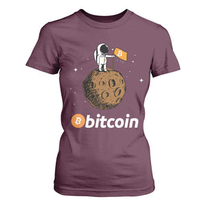 Funny Crypto Investing T Shirt For Women Bitcoin BTC Crypto to the Moon Graphic Featuring Astronaut TS02 Maroon Print Your Wear