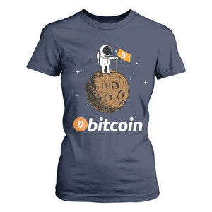 Funny Crypto Investing T Shirt For Women Bitcoin BTC Crypto to the Moon Graphic Featuring Astronaut TS02 Navy Print Your Wear