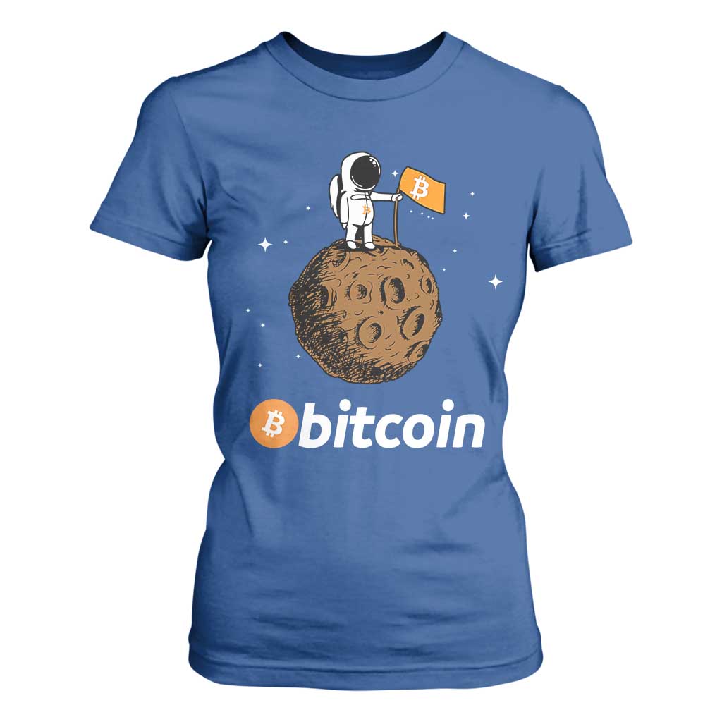 Funny Crypto Investing T Shirt For Women Bitcoin BTC Crypto to the Moon Graphic Featuring Astronaut TS02 Royal Blue Print Your Wear