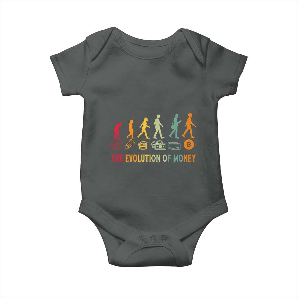 Funny Crypto Investing Baby Onesie The Evolution Of Money Bitcoin BTC Cryptocurrency TS02 Dark Heather Print Your Wear