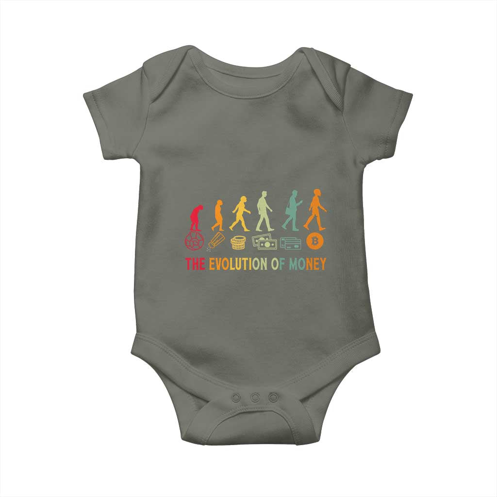 Funny Crypto Investing Baby Onesie The Evolution Of Money Bitcoin BTC Cryptocurrency TS02 Military Green Print Your Wear