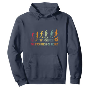 Funny Crypto Investing Hoodie The Evolution Of Money Bitcoin BTC Cryptocurrency TS02 Navy Print Your Wear