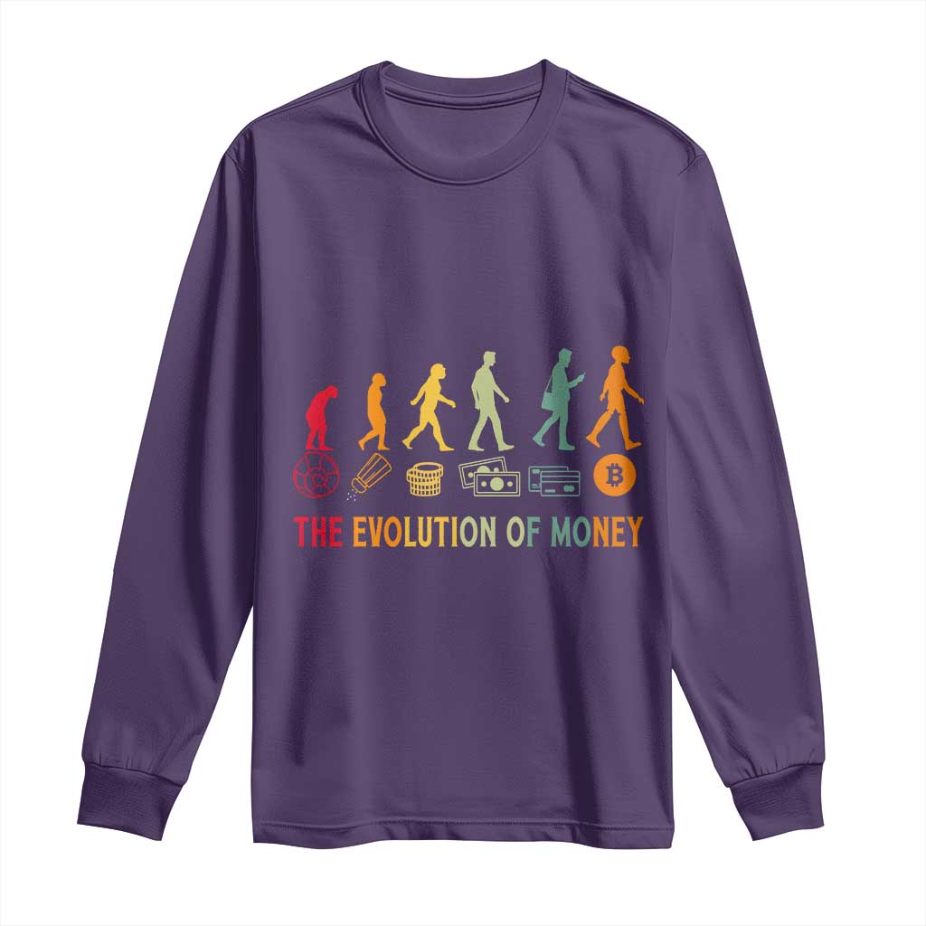 Funny Crypto Investing Long Sleeve Shirt The Evolution Of Money Bitcoin BTC Cryptocurrency TS02 Purple Print Your Wear