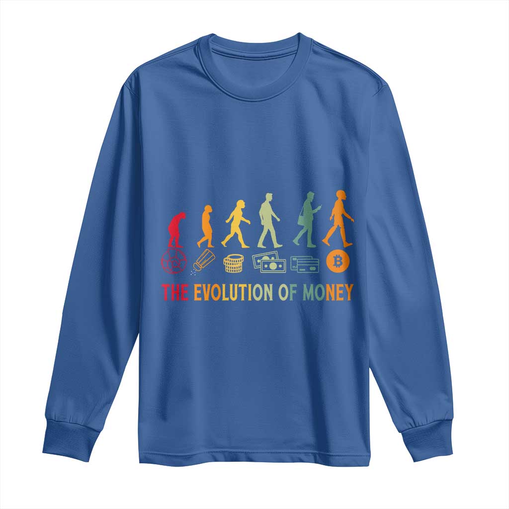 Funny Crypto Investing Long Sleeve Shirt The Evolution Of Money Bitcoin BTC Cryptocurrency TS02 Royal Blue Print Your Wear